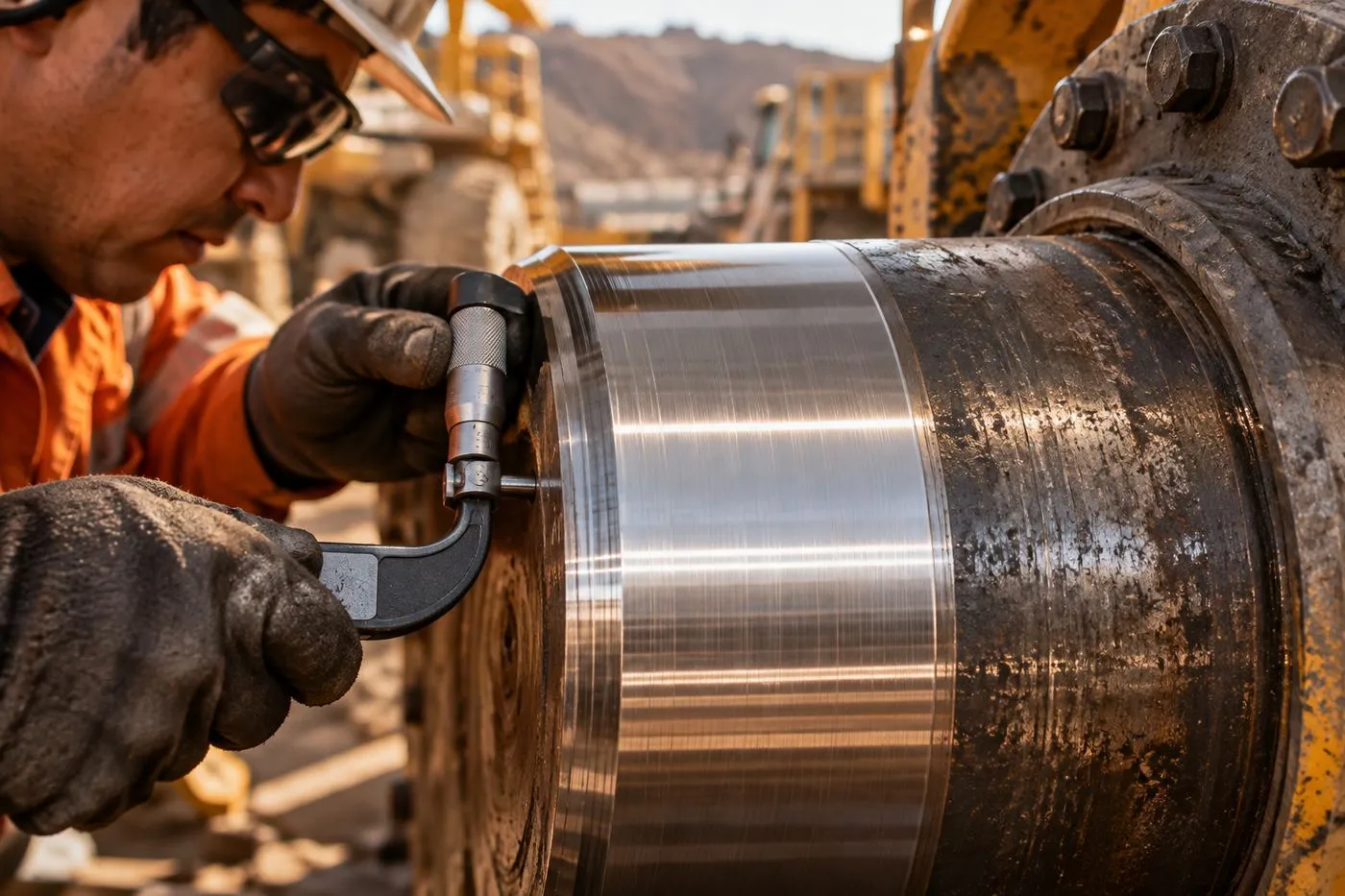 A technician checks the ground surface of a repaired shaft